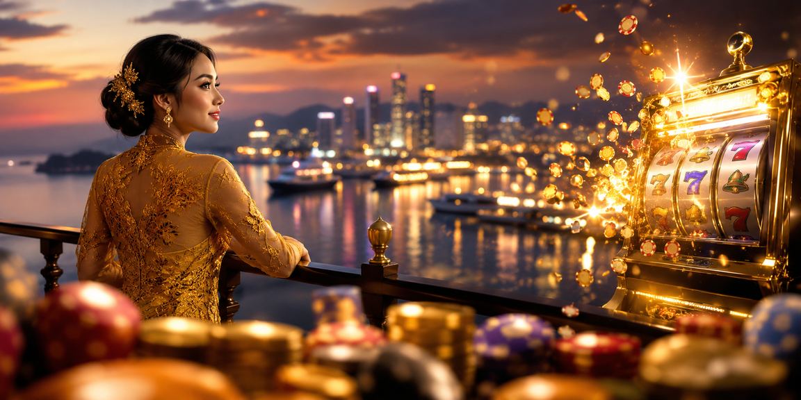 Pemain wanita berbusana kebaya bermain slot Jackpot di Pulau Pinang